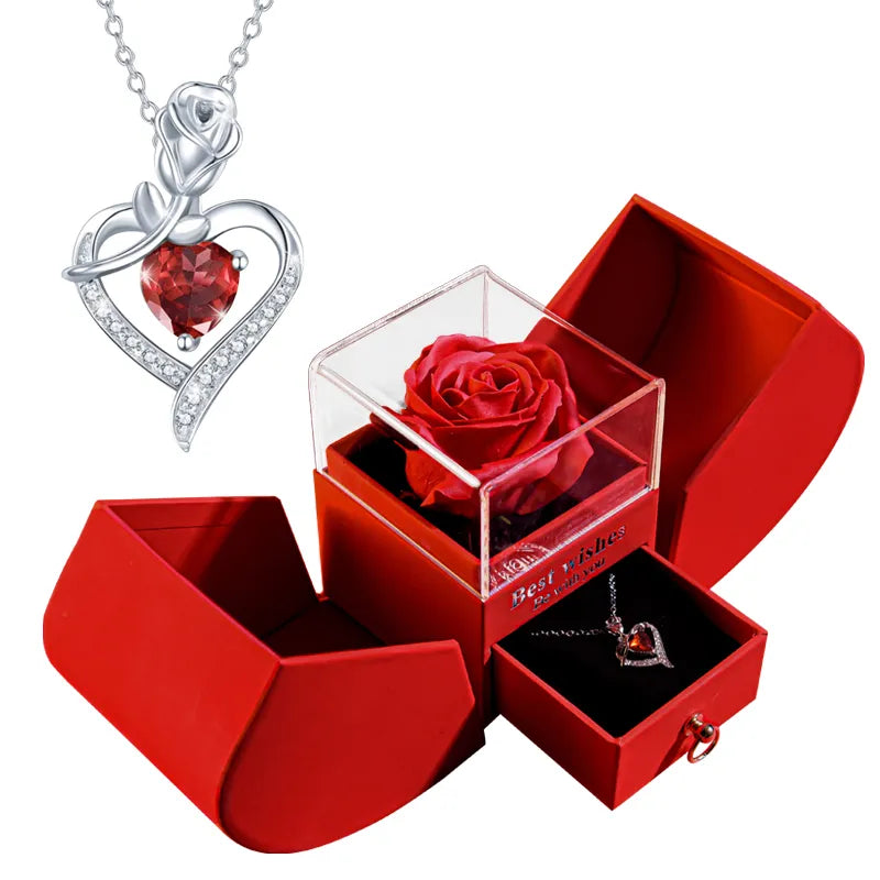 Gift Eternal Rose Gift Box /w Heart Necklace I Love You To The Moon and Back Flower Jewelry Box for Valentine.